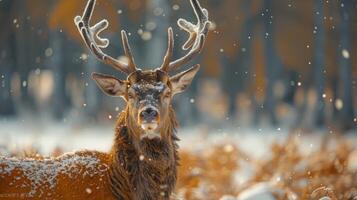 AI generated Deer With Antlers Standing in Snow photo