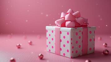AI generated Pink Gift Box With Ribbon on Pink Background photo