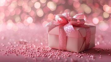 AI generated Pink Gift Box With Bow photo