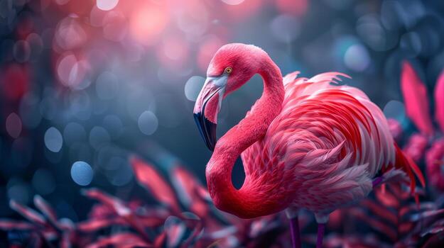 AI generated Pink Flamingo Stands in Field photo