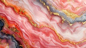 AI generated Close Up of Pink and Gold Marble photo