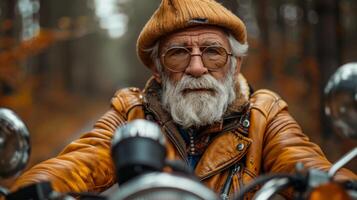 ai generado barbado hombre en sombrero y lentes foto