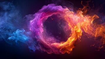 AI generated Colorful Ring of Smoke on Black Background photo