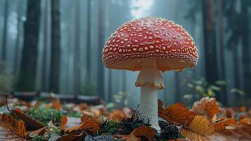 AI generated Red Mushroom on Green Forest photo