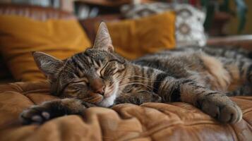 AI generated Cat Lounging on Couch Next to Potted Plant photo