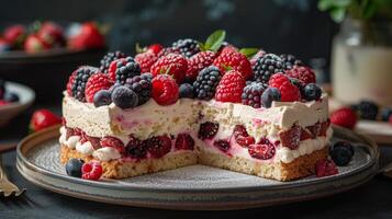 AI generated Delicious Cake With Fresh Berries photo