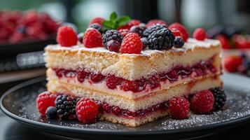 AI generated Delicious Cake With Fresh Berries photo