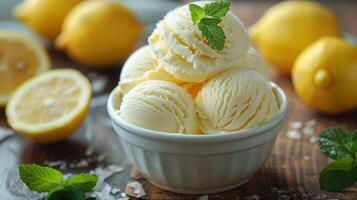 AI generated Bowl of Ice Cream With Lemons photo