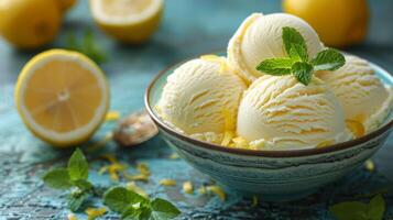 AI generated Bowl of Ice Cream With Lemons photo