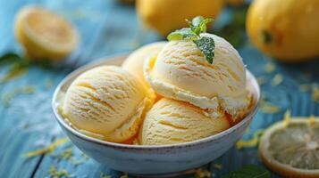 AI generated Bowl of Ice Cream With Lemons photo