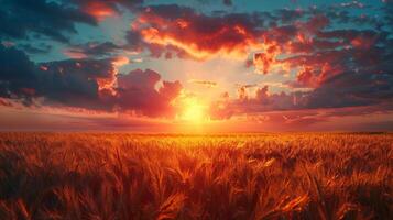 AI generated Sun Setting Over Wheat Field photo