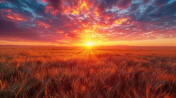AI generated Sun Setting Over Wheat Field photo