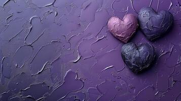 ai generado Tres corazón conformado chocolates en púrpura antecedentes foto