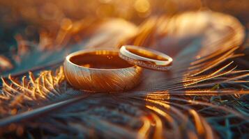 ai generado Boda anillos en verde campo foto