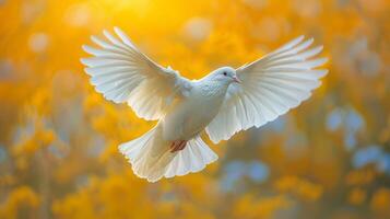 ai generado blanco pájaro volador en aire foto