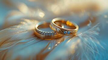 ai generado Boda anillos en verde campo foto