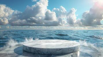 AI generated Round Marble Table on Tiled Floor photo