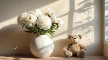 AI generated Bear Sitting by Flower Vase photo