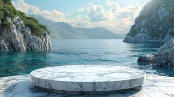 AI generated Circular Marble Table in Body of Water photo
