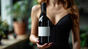 AI generated Woman Holding Bottle of Wine photo