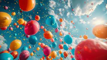 ai generado vistoso globos flotante en aire foto