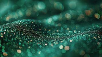 AI generated Close-Up of Green and Gold Glitter Background photo