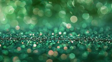 AI generated Close-Up of Green and Gold Glitter Background photo