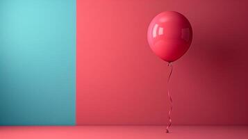 AI generated White Balloon Floating in Room With Red Wall photo
