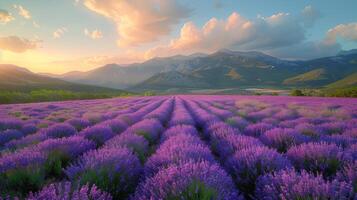 AI generated Lavender Field With Mountains photo