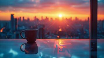 AI generated Coffee Cup on Table by Window photo