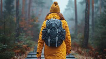 AI generated Woman Trekking Through Forest Path photo