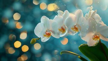 ai generado cerca arriba de blanco flor con agua gotas foto