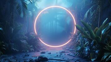 AI generated Blue Circle Amidst Tropical Plants and Trees photo