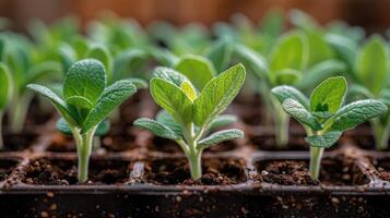 AI generated Group of Small Green Plants in Dirt photo