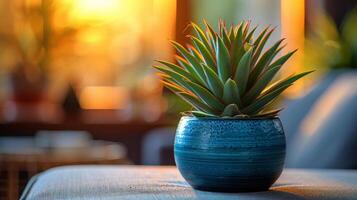 AI generated Small Potted Plant on Table photo