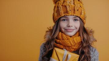 AI generated Young Girl in Knitted Hat and Scarf photo
