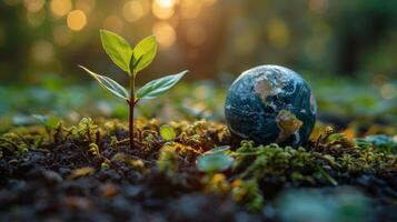 AI generated Small Plant Growing From Small Globe photo