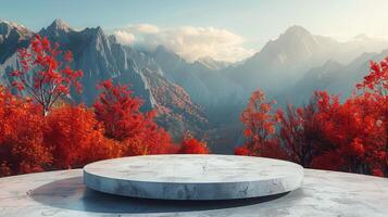 AI generated Round Table Overlooking Mountain Range photo