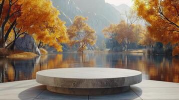 AI generated Round Table Overlooking Mountain Range photo