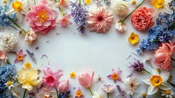 AI generated Circle of Flowers on White Surface photo