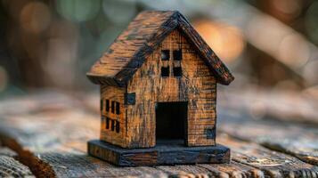 AI generated Small Wooden House on Table photo