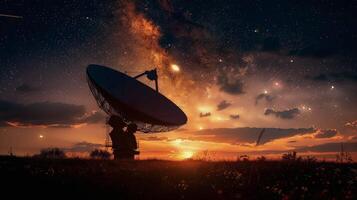 AI generated Satellite Dish Over Field, Night Sky photo