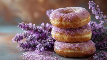AI generated Pink Donuts With Sprinkles and Lavender Sprinkles photo