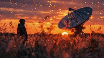 AI generated Satellite Dish Over Field, Night Sky photo