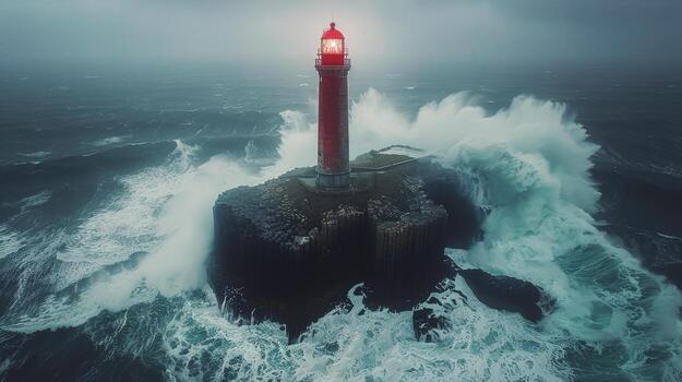 AI generated Lighthouse Standing in Vast Ocean photo