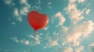 AI generated Red Heart Shaped Balloon Flying in Sky photo