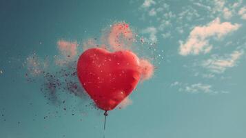 ai generado rojo en forma de corazon globo volador en cielo foto