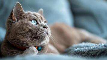 AI generated Cat Resting on Bed by Window photo