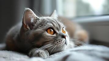 AI generated Cat Resting on Bed by Window photo