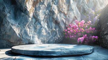 AI generated Flowering Rock Wall photo